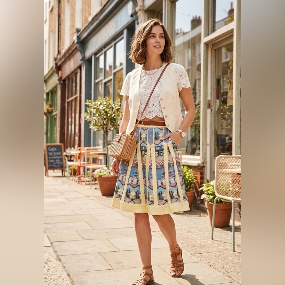 McGinn Blue and Yellow Printed A-Line Skirt